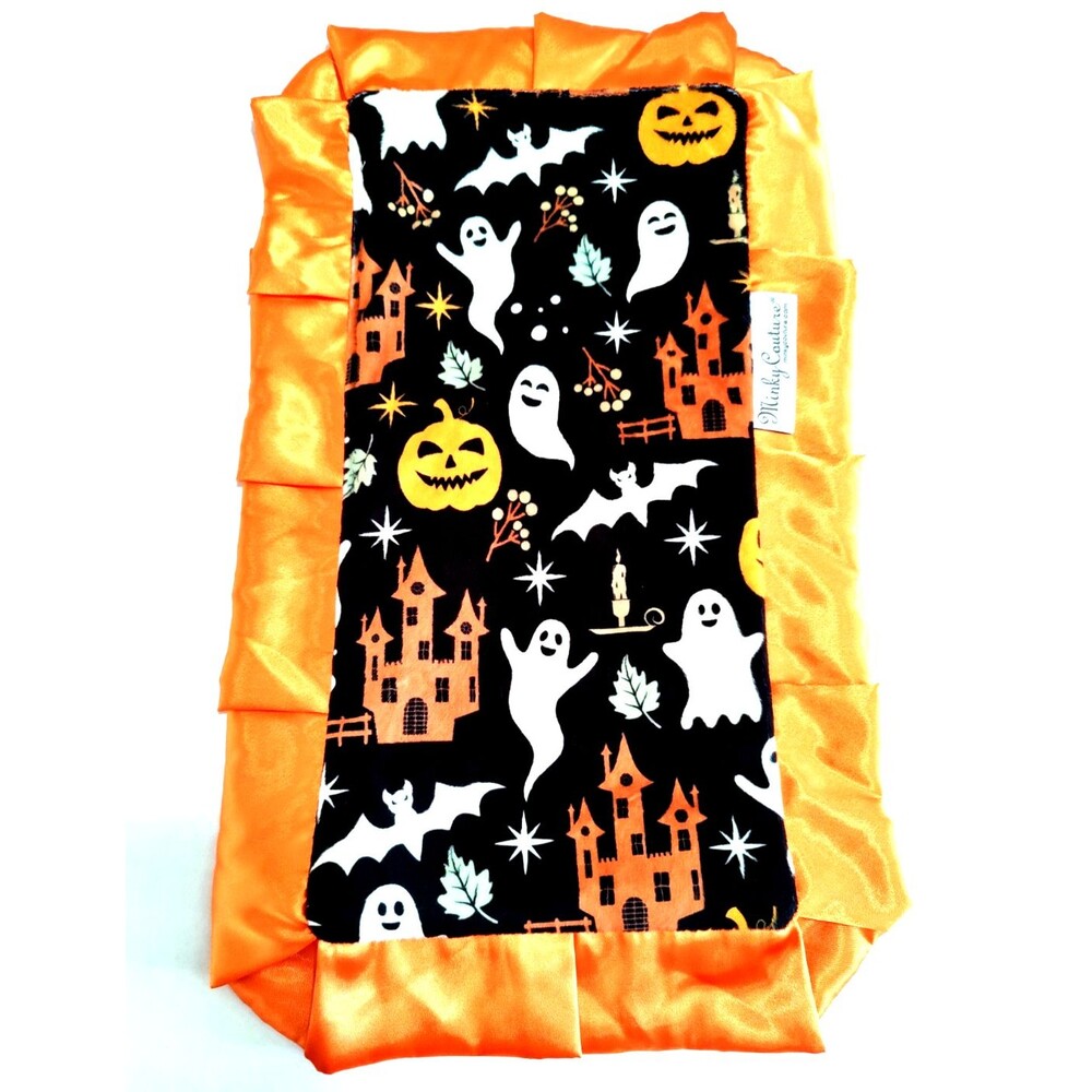 Rare Minky Couture Halloween Mini Security Blanket Black w/ Orange Trim - Clean